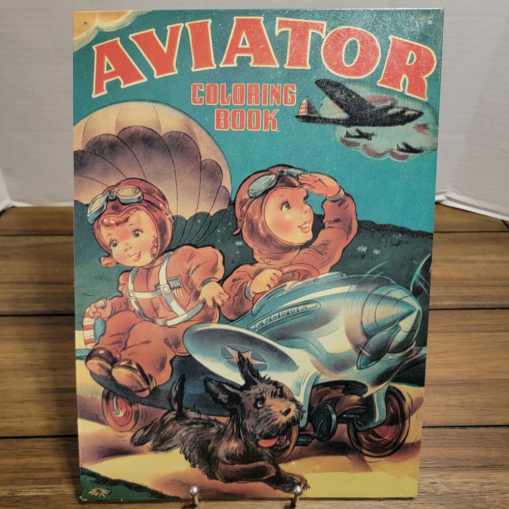 Kiddie Car Classics Tin Sign "1943 Aviator Coloring Book Cover" SEALED